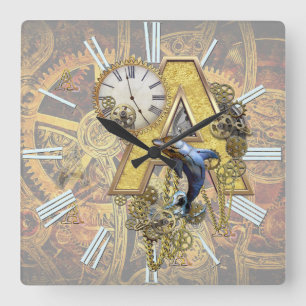 Horloge Carrée Alphabet, Monogramme A