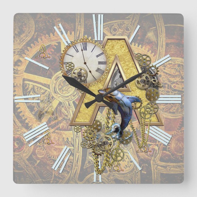 Horloge Carrée Alphabet, Monogramme A (Recto)