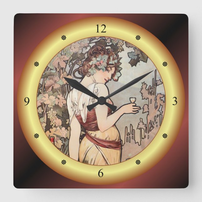 Horloge Carrée Alphonse Mucha ~ Affiche Cognac ~ Annonce Cognac ~ (Recto)