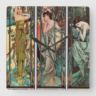 Horloge Carrée Alphonse Mucha art, art nouveau,vintage,females,be