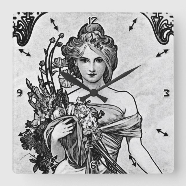 Horloge Carrée Alphonse Mucha Broken Blossoms (Recto)