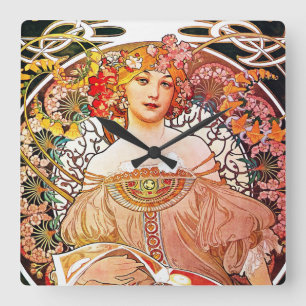 Horloge Carrée Alphonse Mucha Daydream Floral Vintage Art nouveau