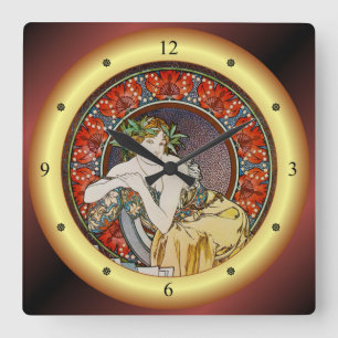 Horloge Carrée Alphonse Mucha~Femme avec les pies~Salon des Cents