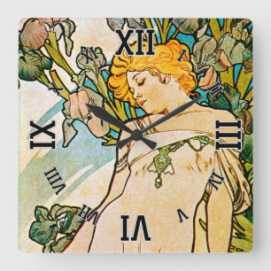 Horloge Carrée Alphonse Mucha - Iris WB