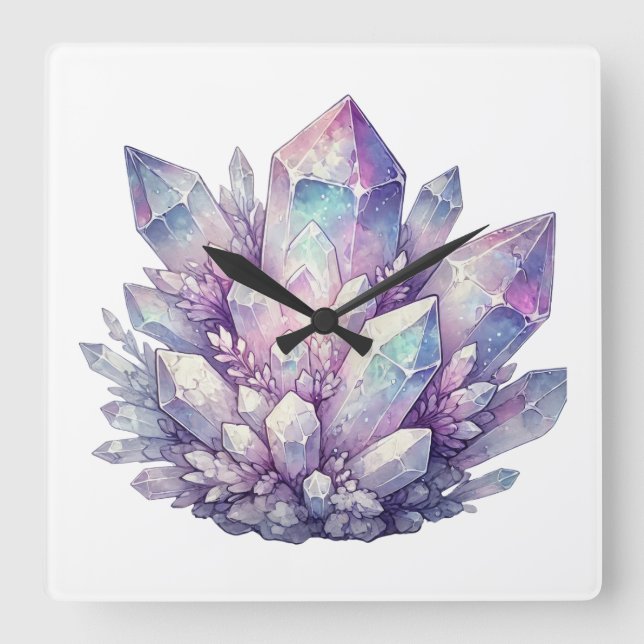 Horloge Carrée amas de quartz pastel (Recto)