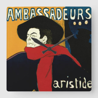 Horloge Carrée Ambassadeurs Art Nouveau vintage, Toulouse Lautrec