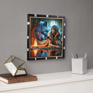 Horloge Carrée Ambiance indigène : Le bord de la rivière Twilight