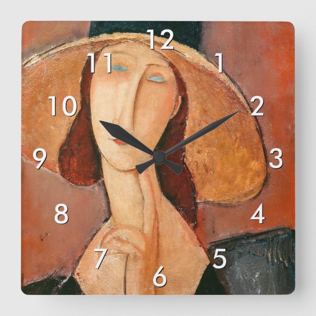 Horloge Carrée Amedeo Modigliani - Jeanne Hebuterne en grand Casq (Recto)