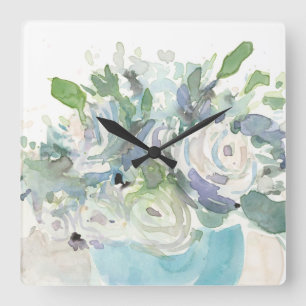 Horloge Carrée Aménagement de printemps - Bouquet d'aquarelle