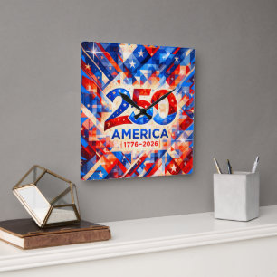 Horloge Carrée America 250e anniversaire 1776–2026 USA Patriotiqu