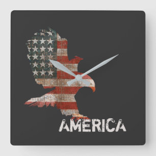 Horloge Carrée American Flag Bald Eagle America