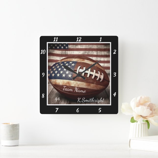 Horloge Carrée American Flag Football  (Maison)