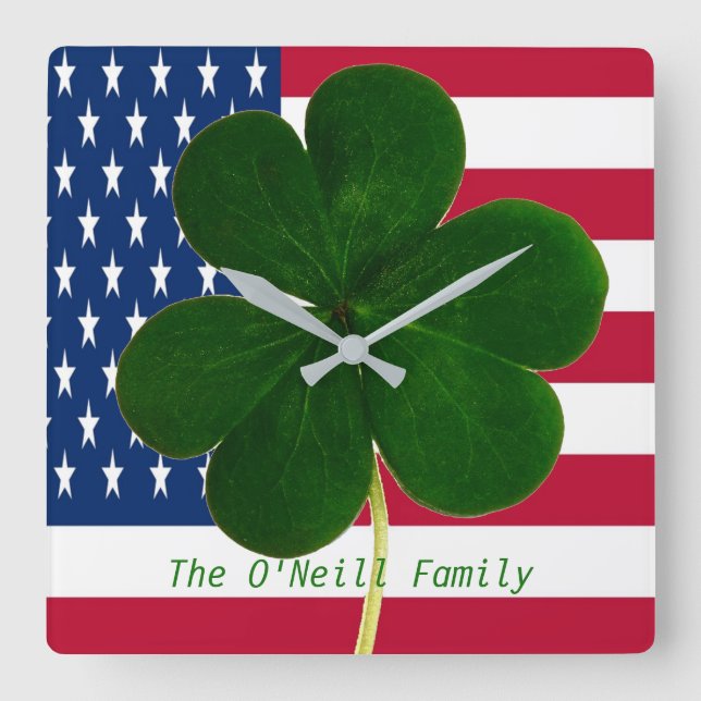 Horloge Carrée American Flag Irish Shamrock (Recto)
