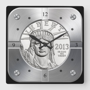 Horloge Carrée American Platinum Eagle ~ Liberty Head & Crown ~