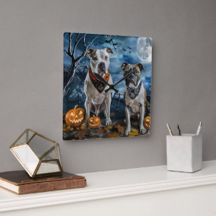 Horloge Carrée American Staffordshire Halloween Éffrayant
