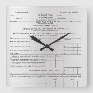 Horloge Carrée America's First Income Tax Form Silver Gray Black