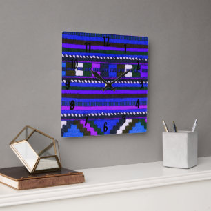 Horloge Carrée Amérindien de la texture bleue