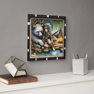 Horloge Carrée Amérindienne autochtone Nature de l'ours