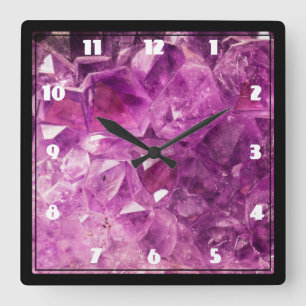 Horloge Carrée Améthyst Gemstone Image Shiny and Sparkly