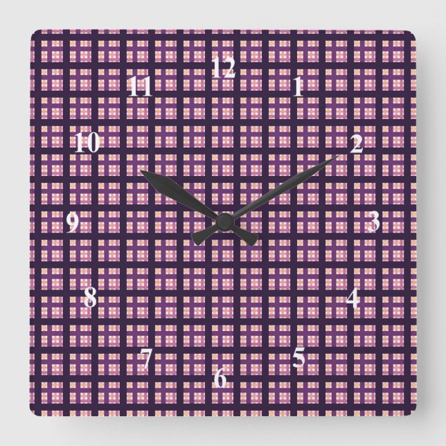 Horloge Carrée Améthyste Peach rose violet Lilac Striac Plaid (Recto)