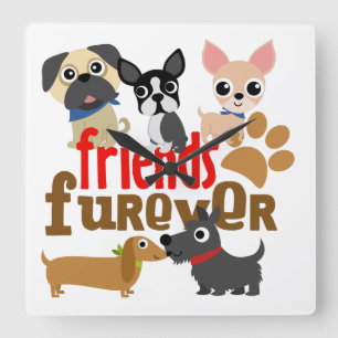 Horloge Carrée Amis Chiens Furever Chiens Chiens Chiens Chiens Ch