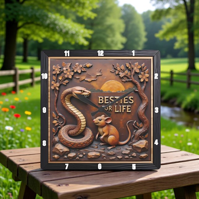 Horloge Carrée Amis du Coucher de Soleil Serpent Rat (Créateur téléchargé)