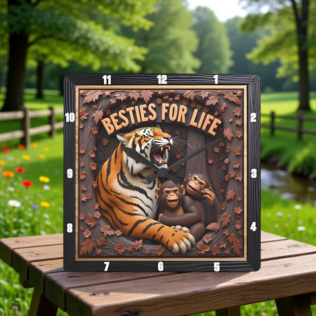 Horloge Carrée Amis Proches Singe Tigre (Créateur téléchargé)