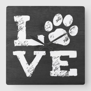 Horloge Carrée AMOUR avec Empreinte de Patte de Chien