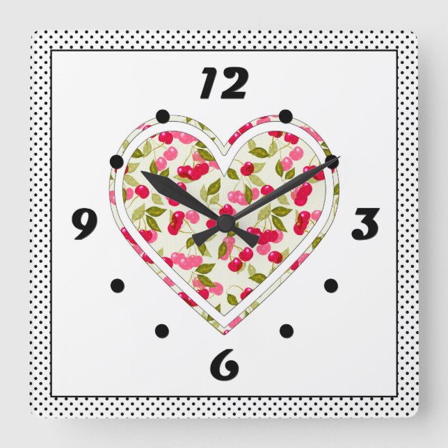 Horloge Carrée Amour, baies, cerise (Recto)
