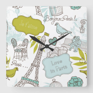 Horloge Carrée Amour dans le motif de Paris