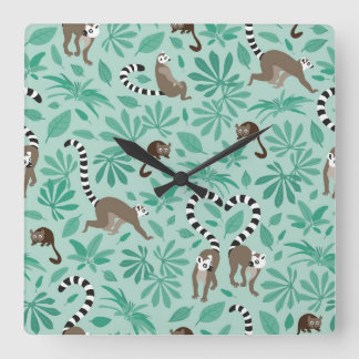 Horloge Carrée Amour de lémurien pour les feuilles de menthe