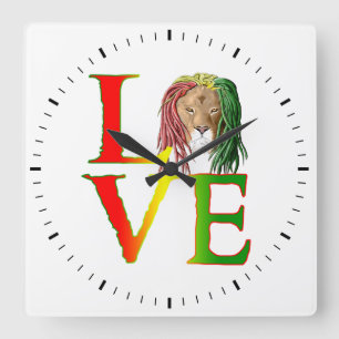 Horloge Carrée Amour de reggae jamaïcain de Rasta Lion