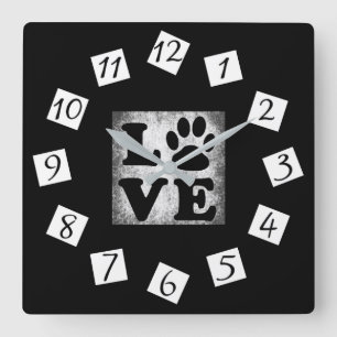 Horloge Carrée Amour d'empreinte de patte noir et blanc