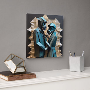 Horloge Carrée AMOUR ET RÉSISTANCE Origami 3