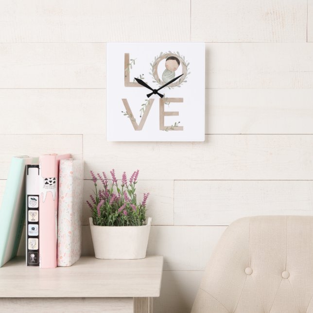 Horloge Carrée Amour | Nouveau bébé (Salle de lecture)