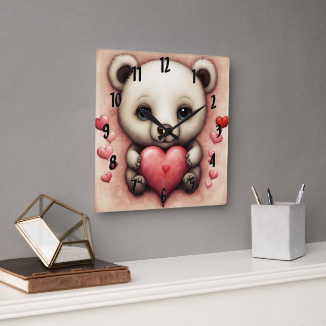 Horloge Carrée Amour Ours 2 (Bureau)