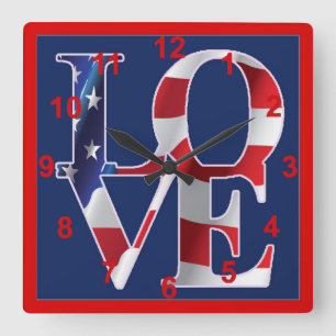 Horloge Carrée Amour patriotique et Saint-Valentin