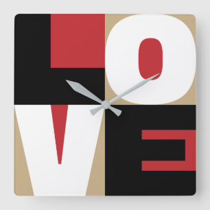 Horloge Carrée Amour Rouge Noir Or Propre Art Design Lettre