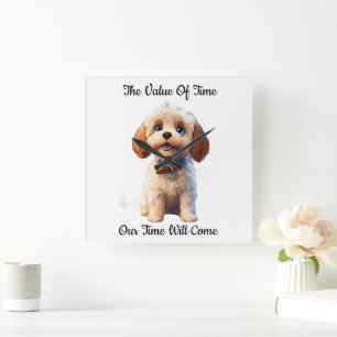 Horloge Carrée Amoureux des chiens chiot blanc Cadeau mignon chie