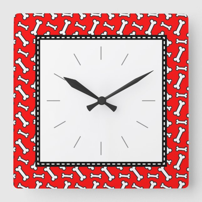 Horloge Carrée Amoureux des chiens Dog Bone Red Black Motif (Recto)
