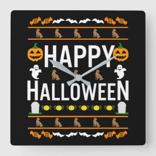 Horloge Carrée Amoureux des chiens Happy Halloween Chocolate La