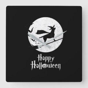 Horloge Carrée Amoureux des chiens   Happy Halloween Lab sorcier 