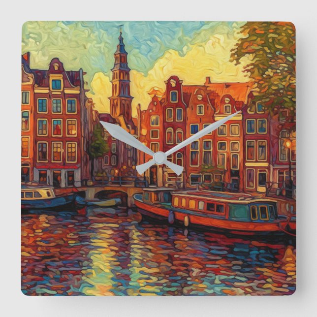 Horloge Carrée Amsterdam canal maisons de style van Gogh (Recto)