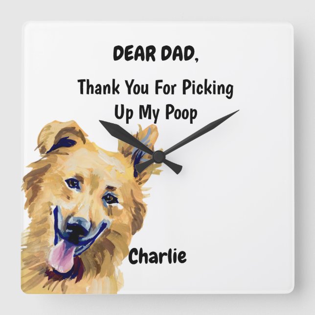 Horloge Carrée Amusant Berger Basque Papa Aquarelle Canine Art (Recto)