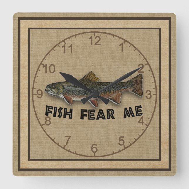 Horloge Carrée Amusant pêcheur poisson me peur (Recto)