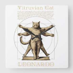 Horloge Carrée Amusant Vitruvian Chat Animaux de compagnie