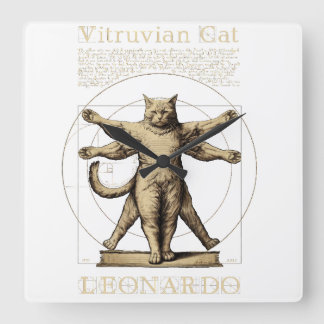 Horloge Carrée Amusant Vitruvian Chat Animaux de compagnie