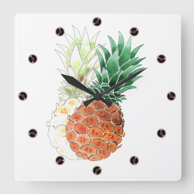 Horloge Carrée Ananas, aquarelle. (Recto)