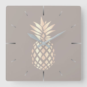 Horloge Carrée Ananas rose et gris d'or d'en cuivre assez éléga