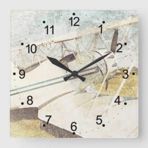 Horloge Carrée Ancien avion Biplane Retro